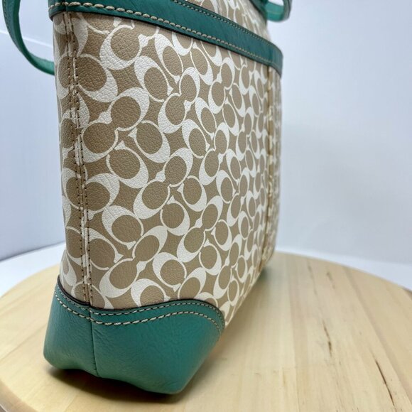 COACH Heritage Chelsea Tote Signature Tan Green F15137 - Picture 3 of 14